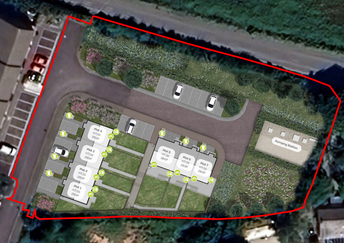 Aerial view of the residential development site in Tolvaddon, Cornwall, assessed for financial viability.